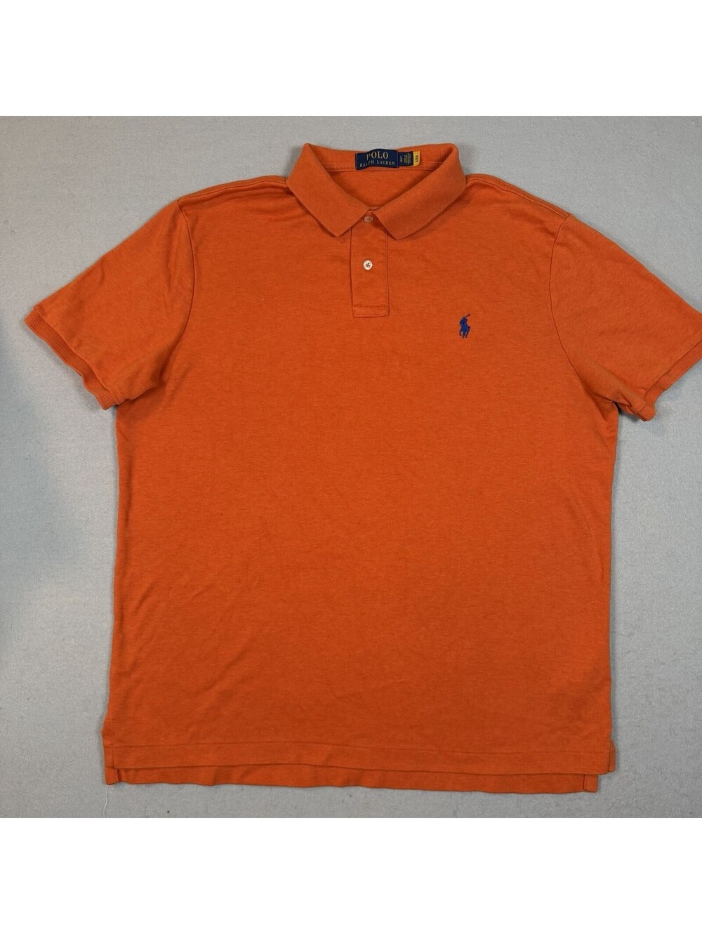 Polo Ralph Lauren Men's Large Orange Solid Knit Polo Button Logo Cotton